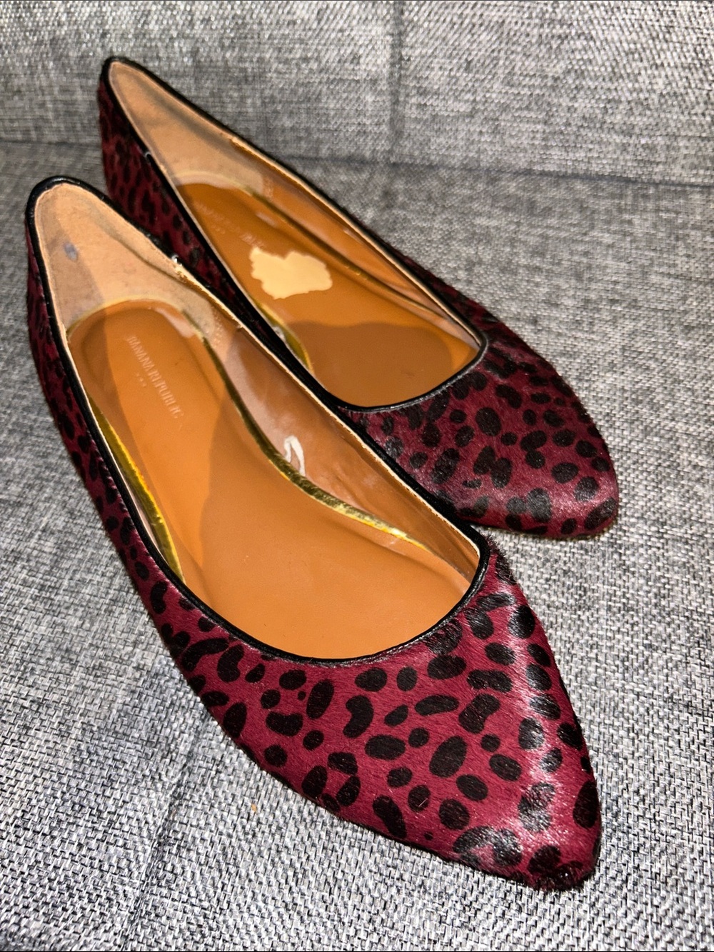 Banana Republic Burgundy and Black Leopard Pointed-Toe Flats